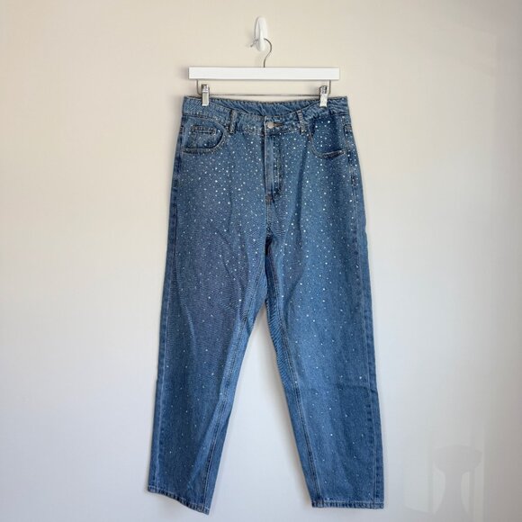 Rhinestone Straight Leg Mom Jeans High Rise - Picture 2 of 9